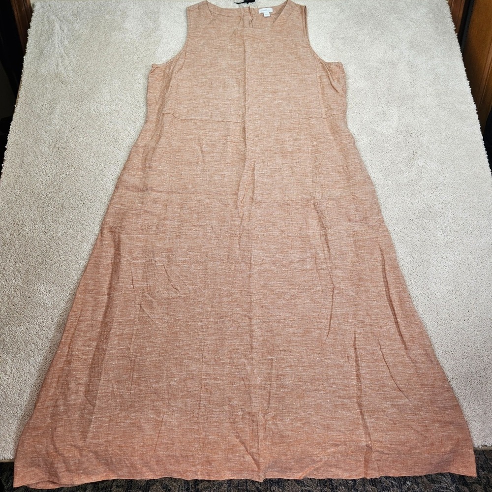 Pure Jill J Jill Midi Dress M 100% Linen Minimalist Coastal Terracotta Lagenlook